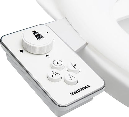 Throne Bidet Attachment for Toilet – USA Patented - Non-Electric Self Cleaning Cold Water Sprayer Double Nozzle (Frontal & Rear Wash) Bidet Toilet Seat Attachment, Easy Install (White)