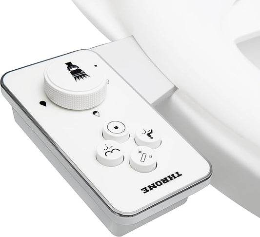 Throne Bidet Attachment for Toilet – USA Patented - Non-Electric Self Cleaning Cold Water Sprayer Double Nozzle (Frontal & Rear Wash) Bidet Toilet Seat Attachment, Easy Install (White)