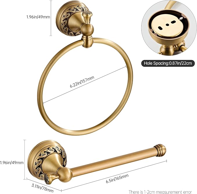 Antique Brass Toilet Paper Holder Hand Towel Ring, Brass Bathroom Accessories Set Towel Holder Toilet Paper Roll Holder, Antique Farmhouse Bathroom Hardware 2 Pieces Set Wall Mount Bronze