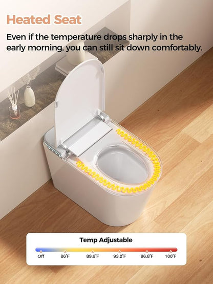 Smart Toilet with Built-in Tank, ADA Height Heated Seat, Night Light, Auto Toilet Flushing, Foot Sensor Operation, Modern Elongated One-Piece Toilet for Bathrooms