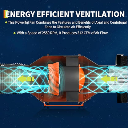GarveeLife 6 Inch Inline Duct Fan, 312 CFM Ventilation Exhaust Fan with Variable Speed Controller, Quiet AC-Motor Inline Fan for Cooling Booster, Grow Tents, Hydroponics, Black