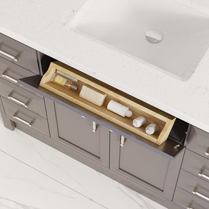 Capri III 48" Single Sink Bathroom Vanity With Stealth Organizer, Solid Wood Bathroom Cabinet with Engineered Stone Countertop & Backspalsh, Soft Closing Door & Drawer, Pre-Assembled, Mink