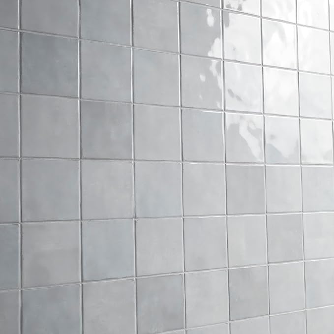 M S International Renzo Sky Glossy Ceramic Square Wall Tile for Bathroom, Kitchen Backsplash, Accent, and Shower - Sample