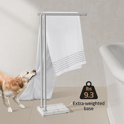 KES Free Standing Towel Racks for Bathroom, 2-Tier Towel Stand for Bathroom Floor with Weighted Natural Marble Base 3X Thicker, 18/8 Stainless Steel, Brushed Finish, BTH235-2