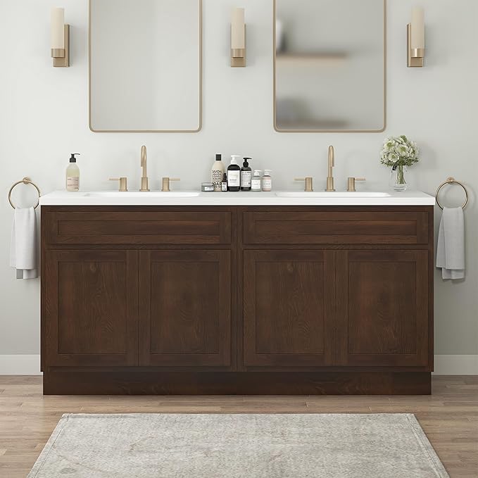 Vanity Art 78 Inch Bathroom Base Cabinet Only, Double Sink Top (Not Include Sink) with Door & Soft Close Hinge, Unassembled Floor Cabinet, Brown, 2ea 39 Inch Combo