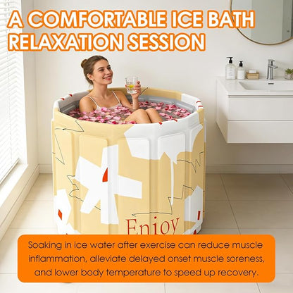 Portable Bathtub for Adult, Foldable Soaking Bathtub for Hot SPA&Ice Bath, Foldable Small Bathtub collapsible bathtub for Bathing, 6-layer Insulated portable tub,Space-Saving (yellow 31.5X26.6IN)