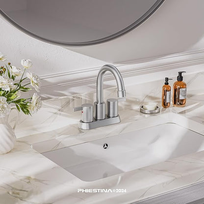 Phiestina Brushed Nickel 4 Inch 2 Handle Centerset Lead-Free Bathroom Sink Faucet 2 Pack, with Copper Pop Up Drain and Water Supply Lines,BF15-1-BN-2PACK