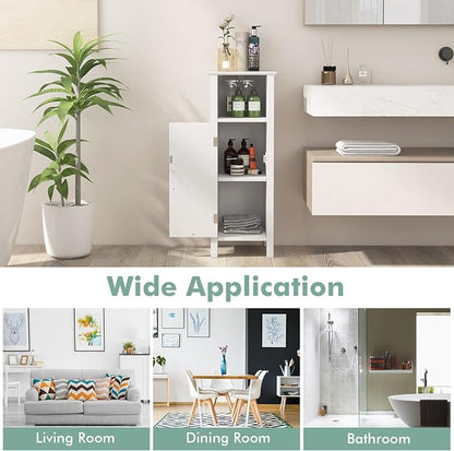 Giantex Narrow Bathroom Storage Cabinet with Adjustable Shelf (White) | Corner Unit with Open Compartment, Anti-toppling Device, Freestanding Small Storage Organizer for Living Room