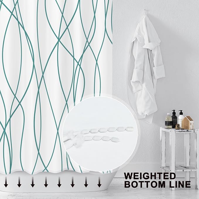 Striped Shower Curtain for Bathroom, Seaweed Green, 72" W x 72" L | with Hooks, Modern Hotel Style, Water Repellent, Washable, Weighted Hem