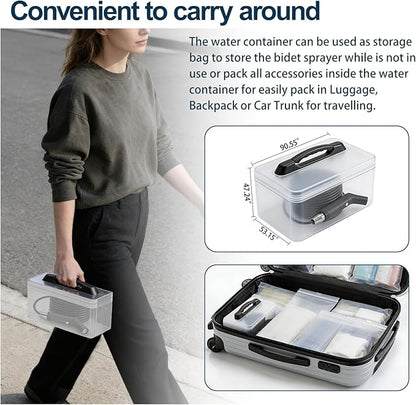 COSWE Portable Travel Bidet Electric Rechargeable Handheld Personal Bidet Sprayer for Hygiene Cleaning for Toilet with 2.3 liters Water container (Black), LIUW_JP2201
