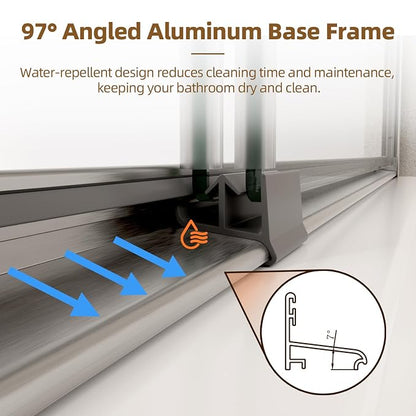 Royal Guard Double Sliding Shower Door 56-60" W x 72" H,Brush Nickel | 6mm SGCC Tempered Glass,Nano Coating Easy Clean,Walk-in Shower Use,Reversible Installation&Waterproof