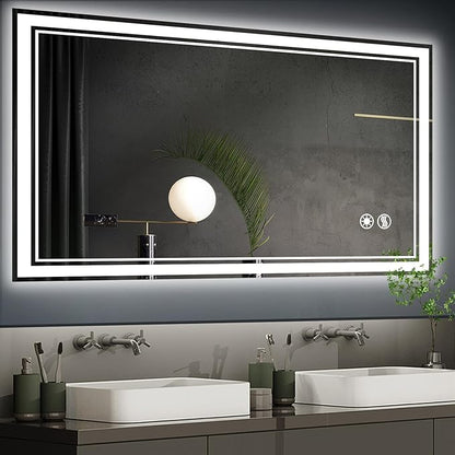 48“ x 28” LED Bathroom Mirror with Lights Anti-Fog Dimmable 3 Colors LED Mirror for Bathroom Memory Function Smart Mirror Wall Mounted Horizontal/Vertical