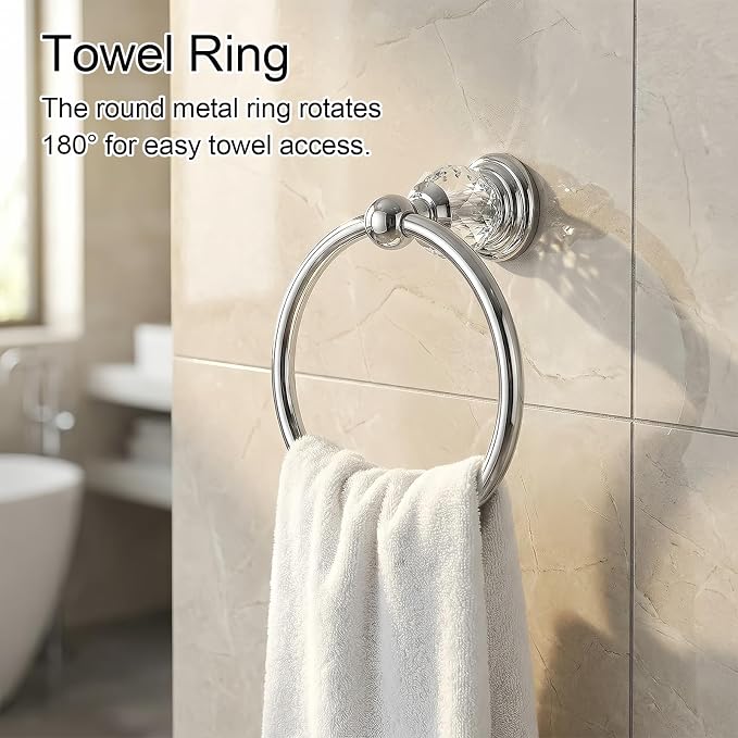 Chrome Crystal Bathroom Hardware Adjustable 24 Inch Towel Bar Set Toilet Paper Holder Towel Ring Coat Hooks Bathroom Accessories 4 Pieces Wall Mounted