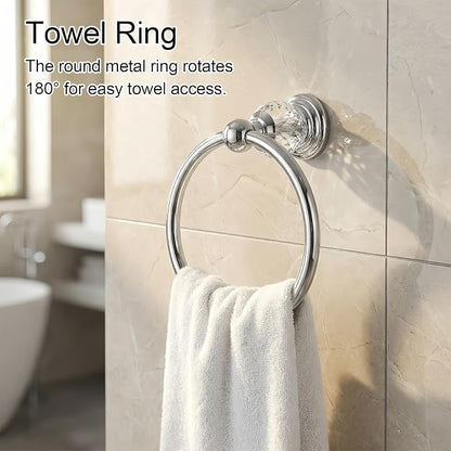 Chrome Crystal Bathroom Hardware Adjustable 24 Inch Towel Bar Set Toilet Paper Holder Towel Ring Coat Hooks Bathroom Accessories 4 Pieces Wall Mounted