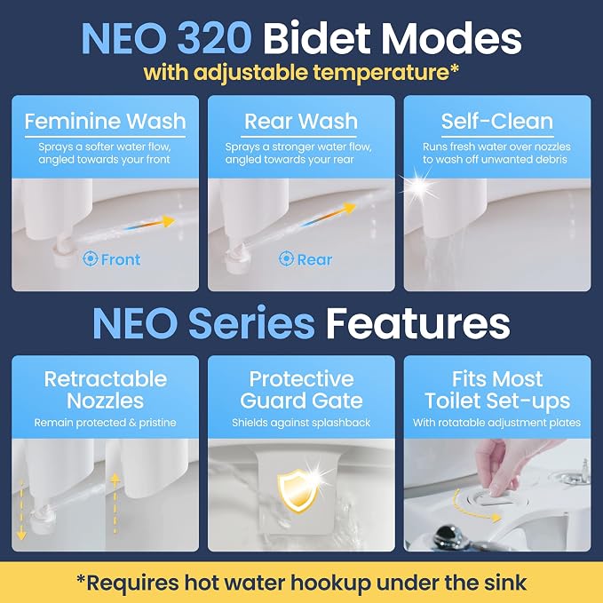 LUXE Bidet NEO 320 - Warm Water Bidet Attachment for Toilet Seat, White | Non-Electric, Warm Water, Dual Nozzle, Self-Cleaning, Adjustable Water Pressure, Rear & Feminine Wash