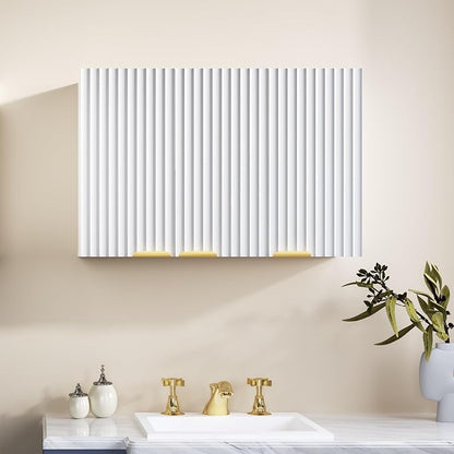 ChooChoo Bathroom Wall Cabinet, Laundry Room Cabinet with 3 Fluted Doors | Kitchen Storage Cupboard Cabinet with Adjustable Shelf, Fluted Wall-Mounted Medicine Cabinet for Kitchen, Garage, White