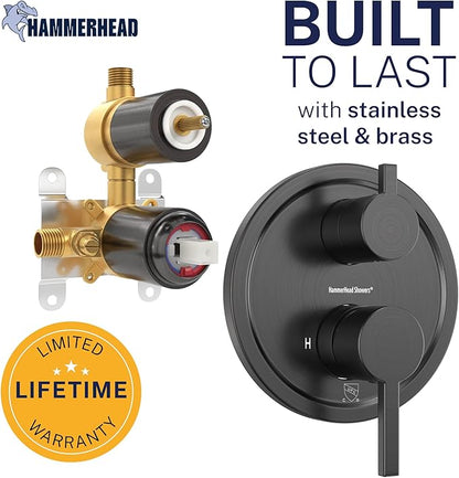 HammerHead Showers Solid Metal Shower Valve and Trim Kit, Two-Handle Volume and Temperature Control with Integrated Diverter, Pressure Balance Rough-In Valve Included, Oil Rubbed Bronze