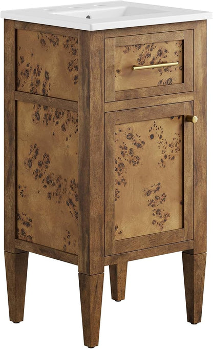 Modway Elysian 18" Burl Wood Bathroom Vanity in White Brown with Ceramic Sink Basin