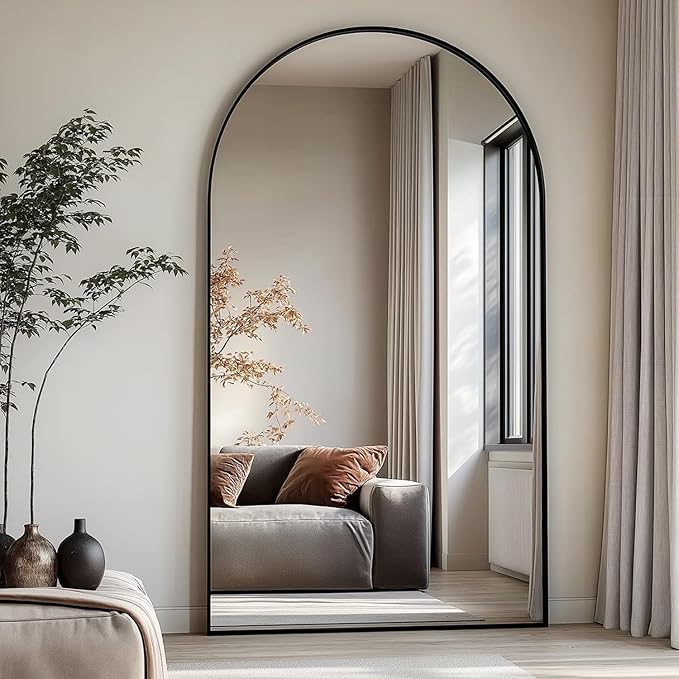 Dewfig Arched Full Length Mirror, 76"x34" Large Floor Mirror, Black | Aluminum Alloy Frame Full Body Mirror, HD Shatterproof Tempered Glass, Lean/Stand/Wall for Living Room,Bedroom, Dressing Room
