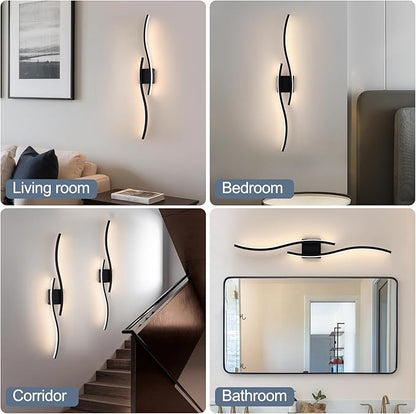 Modern LED Wall Sconce Set of Two, Dimmable Battery Powered Wall Sconces, 3000K-6500K Wireless Wall Light, Rechargeable Wall Lamp Indoor not Hardwired for Room Bedroom Corridor, 39.3in(Black)