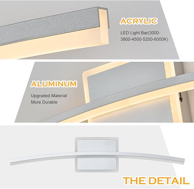 Benkut Modern LED Wall Sconce Silver Light Fixtures Over Mirror Modern Bath Wall Lighting for Bathroom, Dimmable Vanity Light for Bathroom(5CCT 23.6Inch)