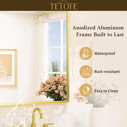 Brushed Gold Mirror Beveled Frame 72" x 36" Large Brass Gold Rectangle Bathroom Vanity Wall Mirror for Over Sink, Modern Farmhouse, Tempered Glass, Shatterproof, Stronger Frame