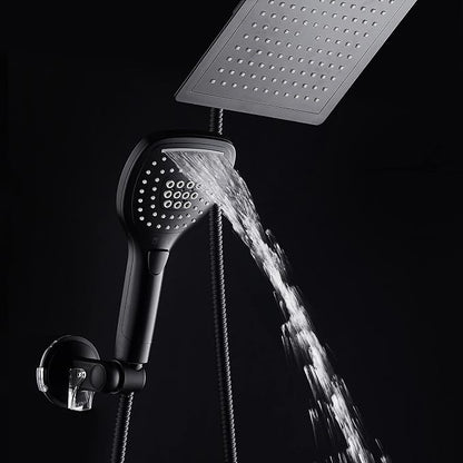 DreamSpa Ultra-Luxury 9-inch Square Rainfall & Handheld Shower Head Combo | Enjoy Extra-wide Flow Coverage and Convenient Push-button Hand Shower Mode Control. Premium Stainless Steel Hose / Black