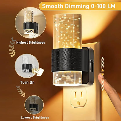 LED Night Light Plug in Wall - 2 Pack Nightlight with Dusk to Dawn Sensor 0-100LM Brightness Dimmable Lights for Bedroom Bathroom Hallway Kitchen Decor (Black)