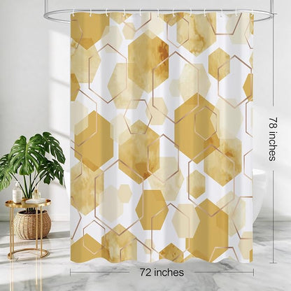 Litabel Long Shower Curtain for Bathroom, Geometric Bathroom Decor 72x78 | Long Modern Minimalist Shower Curtais, Yellow Geometric Art Print Abstract Waterproof Bath Curtain