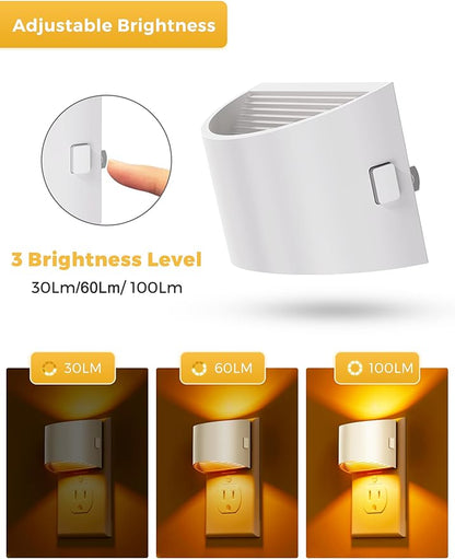 L LOHAS LED Night Light, Night Lights Plug into Wall with Dusk to Dawn | Sensor, 3 Brightness Level, 2 Pack, 1600K Amber, White Housing