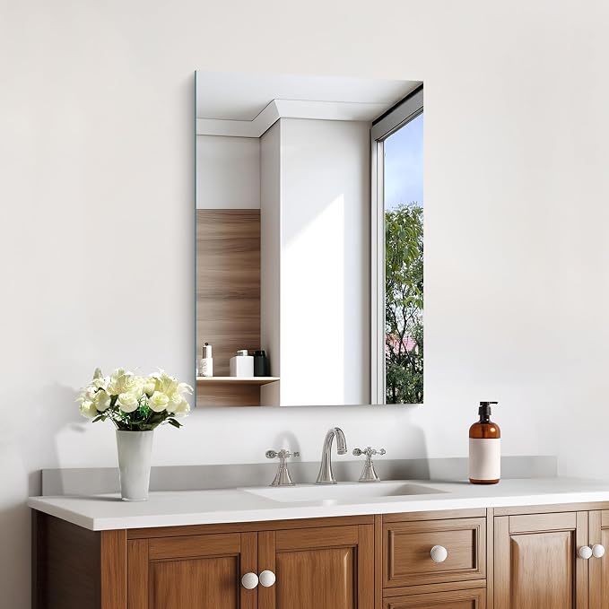 KOCUUY Frameless Mirror, 16"x24" Bathroom Mirror for Over Sink, 16 Inch Unframed Mirrors for Wall Upgraded Shatterproof Design, Modern Decorative for Bedroom, Living Room, Entryway