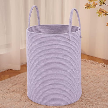 JMvicyroam 100L Cotton Rope Laundry Basket Hamper, Purple | Collapsible laundry basket, reinforced handles, freestanding, machine washable, holds 3-5 thick blankets, clothes or toys