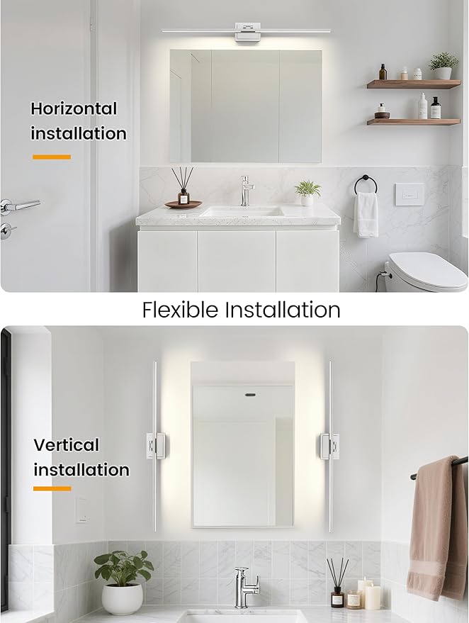 NIORSUN 46.5 Inch Modern Bathroom Light Fixture, 40W 5CCT Dimmable LED Chrome Bathroom Vanity Lights Over Mirror, Vanity Lights for Bathrooms Restroom Mirror