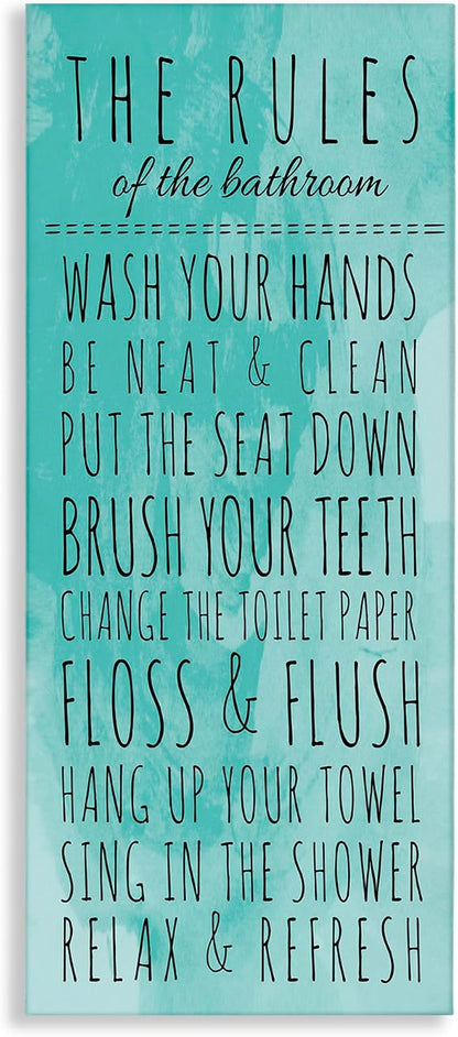 Stupell Industries Bathroom The Rules Turquoise Canvas Wall Art, 17x40, Multi-Color