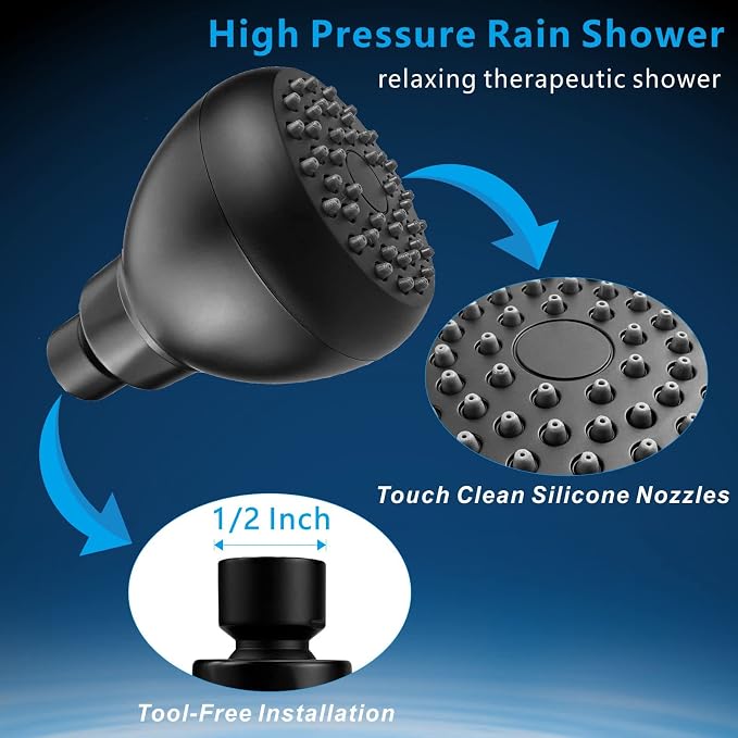 High Pressure Shower Head - Powerful Bathroom Pressure Boosting Showerhead - Perfect Universal Replacement for Rain Shower Heads(Matte Black)