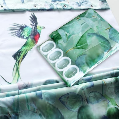 Green Leaf Shower Curtain - 72" W x 78" L with 12 Hooks, Weighted Hem, Waterproof, Sage Green