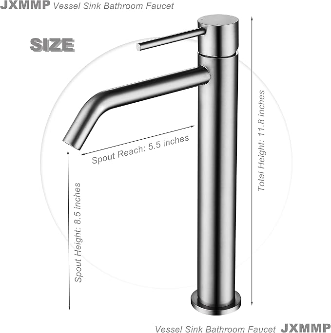 Vessel Sink Faucet Brushed Nickel, JXMMP Bathroom Sink Faucets Without Overflow Pop Up Drain and Water Faucet Supply Lines, Stainless Steel SpotShield Bathroom Faucet for Sink 1 Hole, JXM1001BN