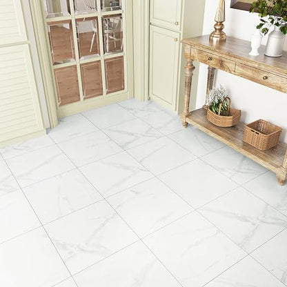 Marble Peel and Stick Floor Tiles for Bathroom Self Adhesive Floor Tiles Peel and Stick Waterproof Vinyl Flooring for Bedroom Kitchen Living Room Camper Marble White 20 PCS 12" x 12"
