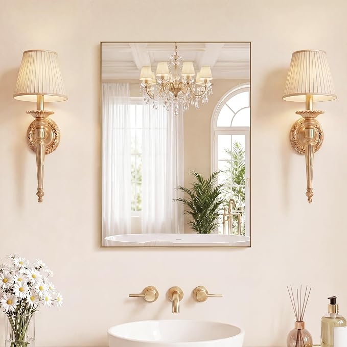 DUMOS 22"x30" Wall Mirror, Bathroom Mirrors for Over Sink, Gold | Tempered Glass & Anti Rust Metal Frame, Decor for Entryway, Living Room, Bathroom, Vanity