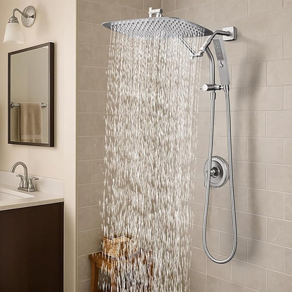 G-Promise 16 Inch All Metal Rain Shower Head with Handheld (Brushed Nickel) | Suits Every Height, Pause Mode Diverter, Massage Mode Handheld, Full Body Coverage, Easy to Install, Modern Bath Upgrade