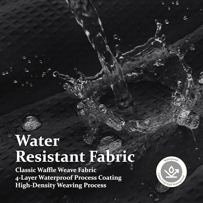 Extra Long Waffle Shower Curtain 256 GSM Fabric 72"x84" Black | 84 Inch Long, Thick Cloth, Weighted Hem, Water Repellent, Tall Hotel Luxury Polyester Shower Curtains for Bathroom 12 Hooks