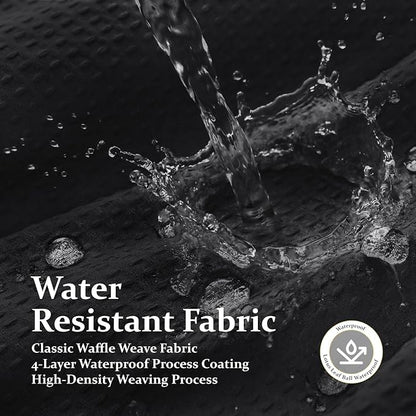 Extra Wide Waffle Shower Curtain 256 GSM Fabric 108x72 Black | 108 Inch Wide, Thick Cloth, Weighted Hem, Water Repellent, Hotel Luxury Polyester Shower Curtain Set for Bathroom 18 Hooks
