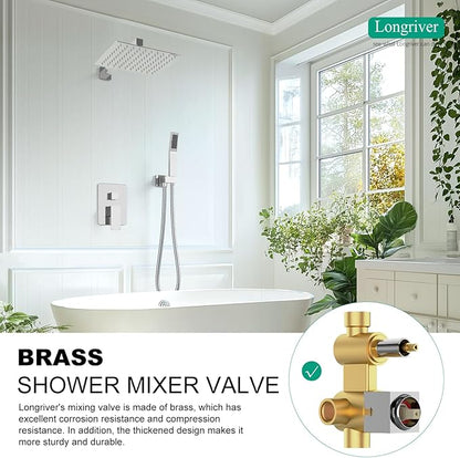 Longriver S200 Shower Faucet Set, Shower System Bathroom High Pressure 12 Inches Rainfall Shower Head with Handheld Spray, Wall Mounted Shower Fixtures with Shower Valve and Trim Kit, Polished Chrome