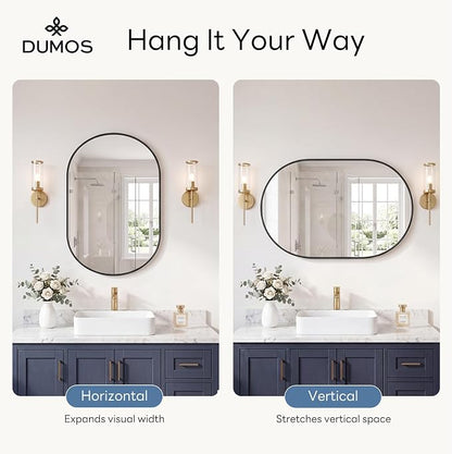 DUMOS 24" x 36" Oval Bathroom Mirror, Black Wall Mirrors with Metal Frame | Tempered Glass, Morden Vanity Mirror for Over Sink, Entryway, Living Room, Bedroom, Horizontal or Vertical