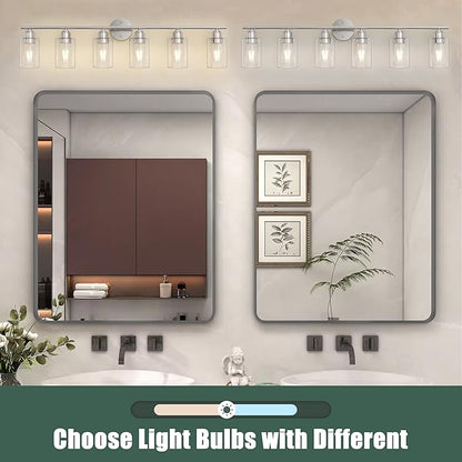 Espird Bathroom Vanity Light Fixtures Brushed Nickel, 6 Lights Bathroom Over Mirror, UL Certified, Modern Wall Lighting Fixtures with Glass Shade, E26 Socket