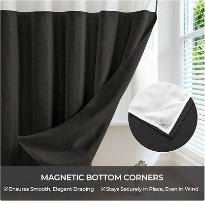 River Dream Linen Textured No Hooks Shower Curtain with Liner,Black,71x74 | Mesh Top Window,with Snap-in Liner,Heavy Duty Fabric,Quick Dry,Bottom Magnets,Water-Repellent,Washable,Farmhouse Bathroom Set