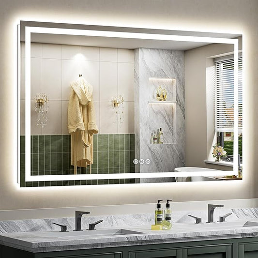 68x36 Inch LED Bathroom Mirror with Lights, Backlit & Front Lit, Anti-Fog Lighted Bathroom Vanity Mirror for Wall, Memory Function, Dimmable, HD Tempered Glass, Shatter-Proof
