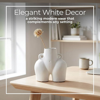Decorative Half Body Ceramic Vase for Living Room Decor and Home Accents - Perfect for House and Table Decor Displays - Modern Flower Vase for Room, Bedroom, or Office Decor - 8", White