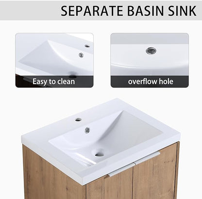 Henf 36" Floating Bathroom Vanity with Sink for Compact Space, Brown Wall Mount Bathroom Vanity Cabinet with Sink Combo, 36 Inch Bathroom Vanities Set with Open Storage Shelf & Side Cabinet