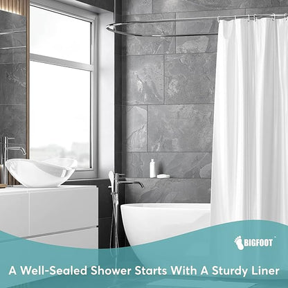 BigFoot Shower Curtain – 72 x 72 PEVA Heavy Duty Shower Curtain with Rustproof Metal Grommet and 3 Magnetic Weights – Odor Free and Compatible with Standard Showers, White